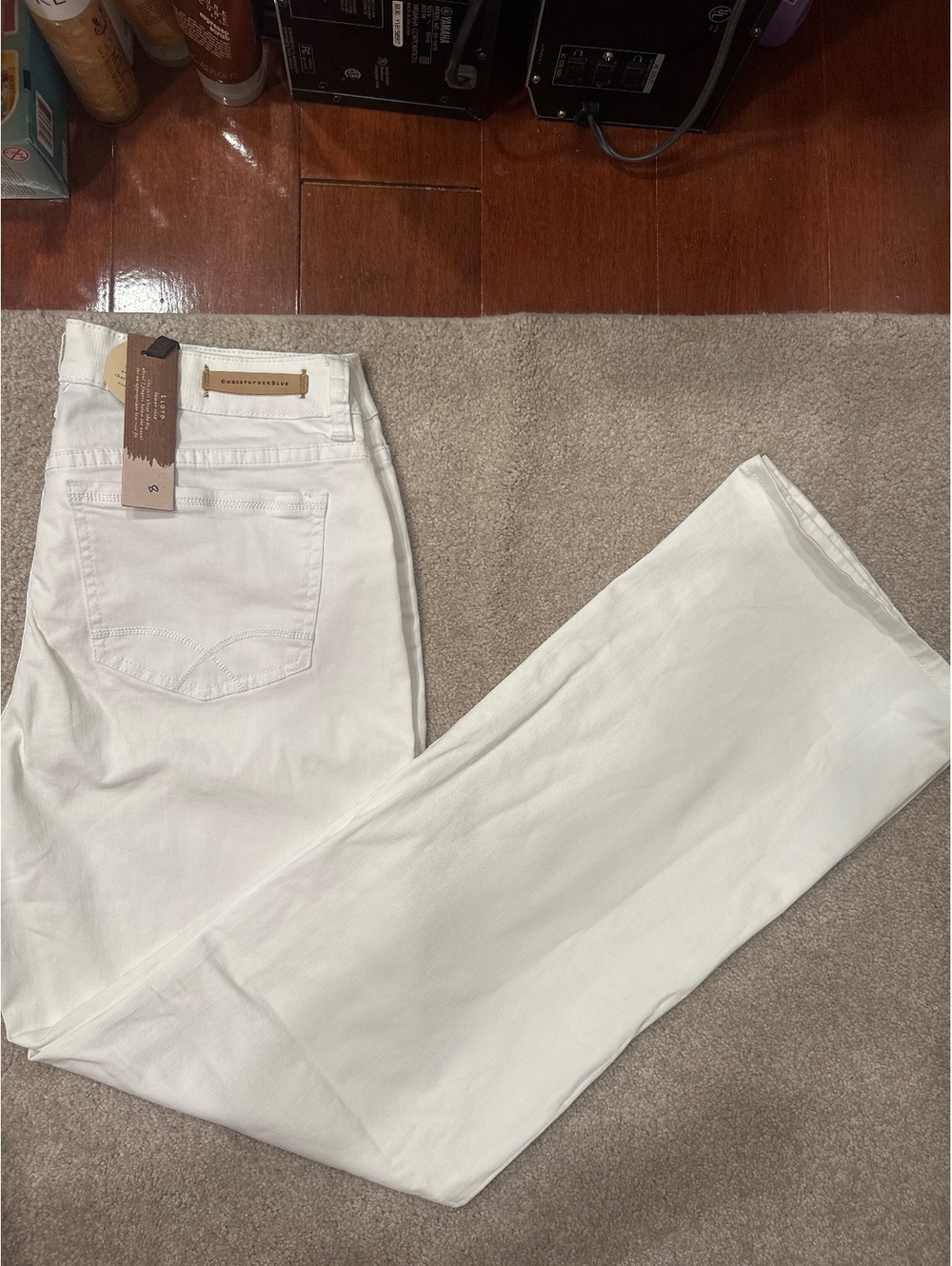 (6)Christopher Blue White Stretch Cotton Pants Size 8